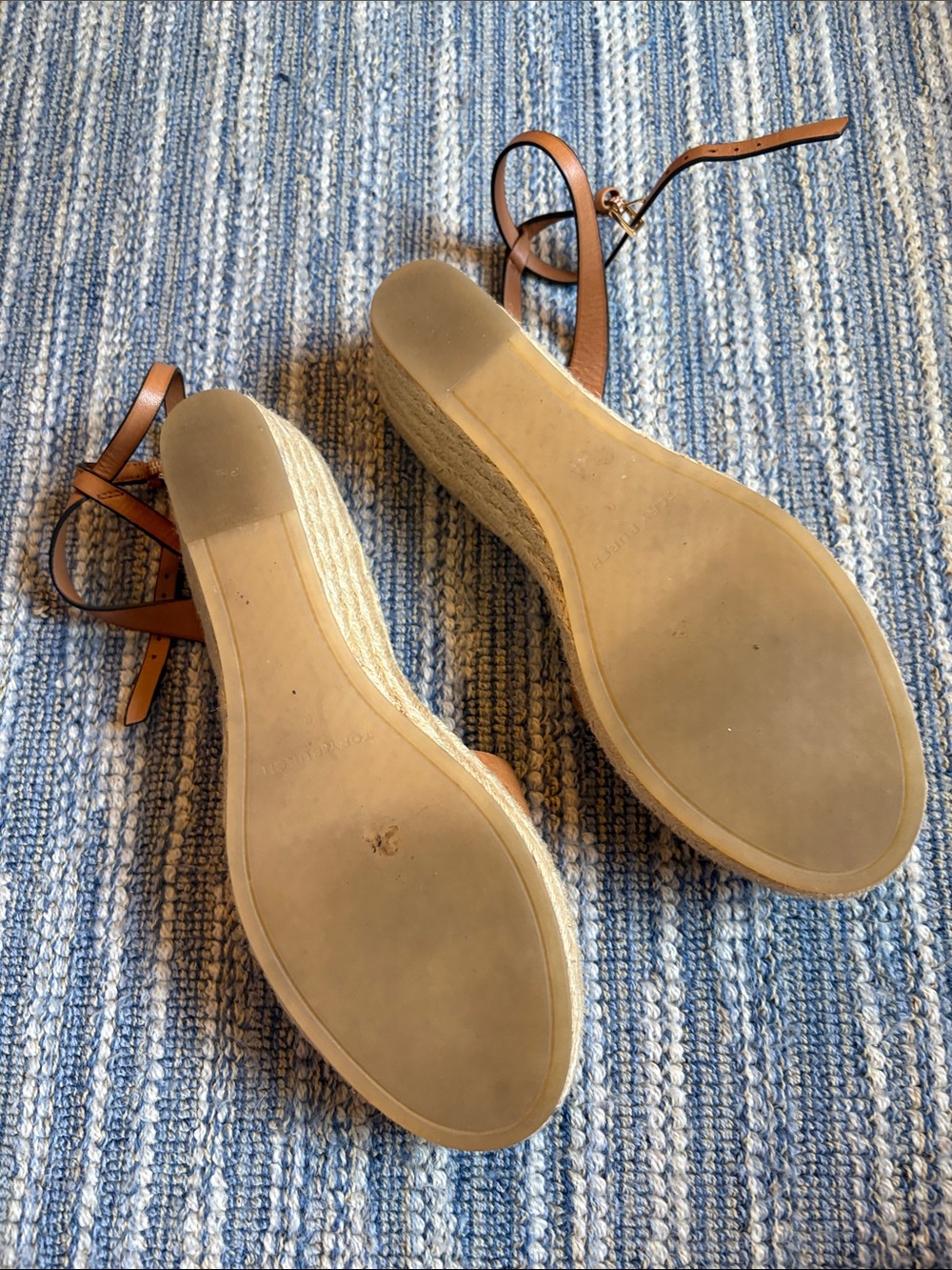 Tory Burch Cognac Leather Espadrille Wedge Sandals - Picture 5 of 5